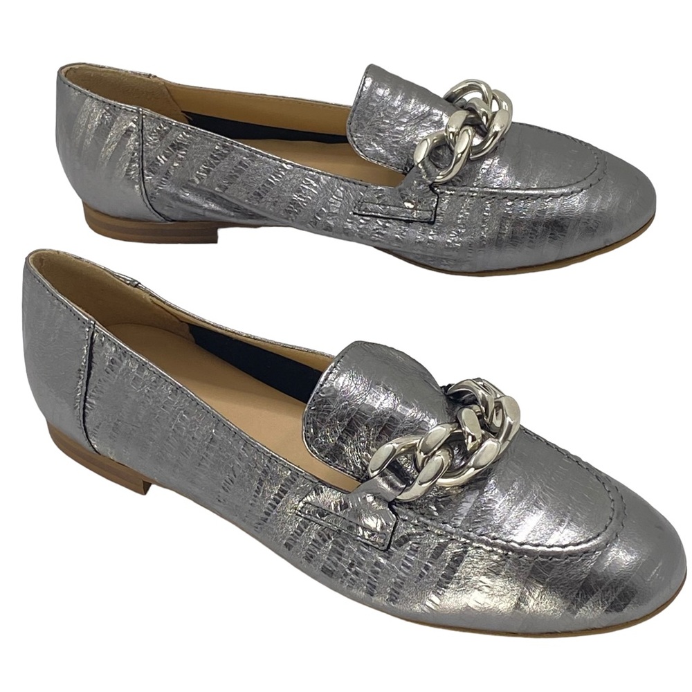 Donald Pliner Zebra Metallic Pewter Balton Loafers
